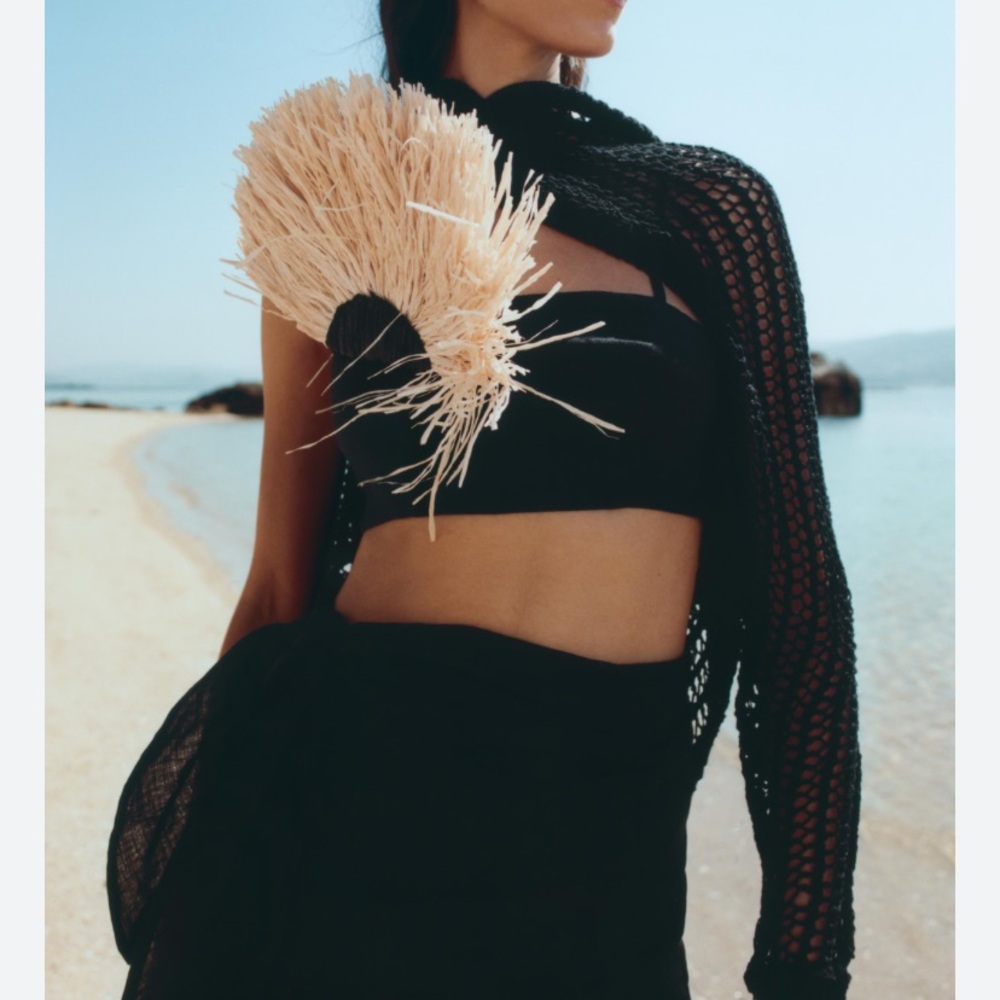 Zara flower linen raffia crop top